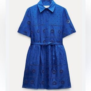 ZARA WOMAN ZW COLLECTION SHORT DRESS WITH CUTWORK EMBROIDERY Size Medium